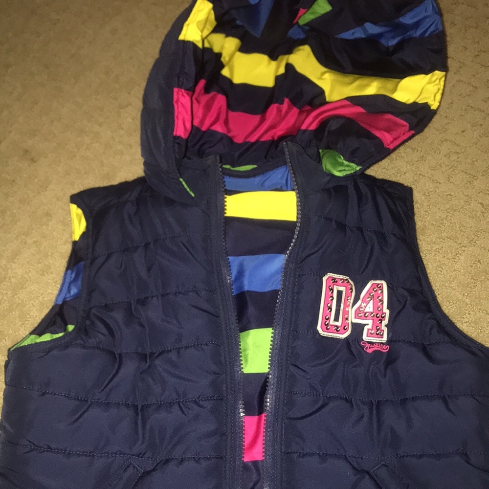 Justice reversible vest with removable hood